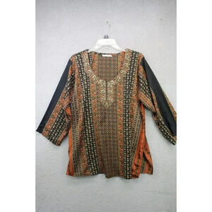 Amanda Blu‎ Women's Satin Tunic w/Gold Embellishments-Size XXL-Boho